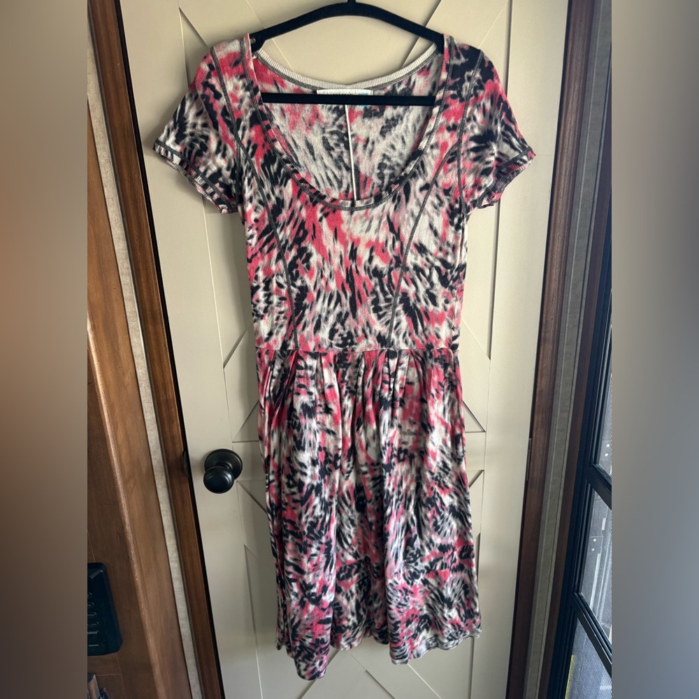 Sparrow Anthropologie Womens Wool Blend Midi Dress Small Scoop Neck Printed